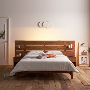 한국갤러리 더블트리 고무나무 원목 통깔판 평상형 침대프레임 Q/K(협탁제외)