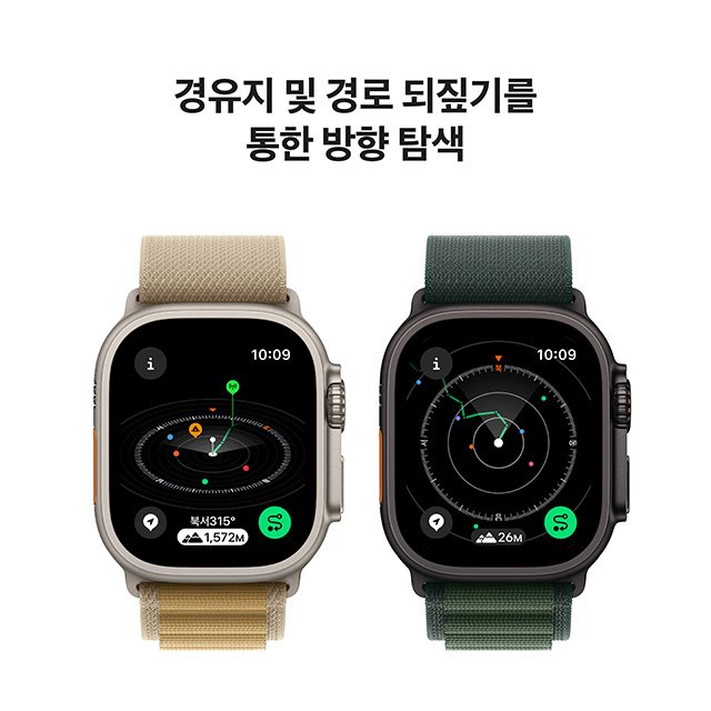 애플워치 울트라2 49mm, GPS+Cellular (블랙 티타늄, 다크 그린 알파인루프, M)-[MX4R3KH/A]