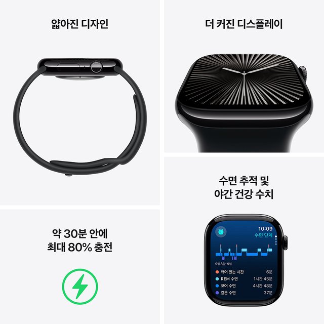 애플워치10 46mm, GPS+Cellular (실버 알루미늄, 데님 스포츠밴드, S/M) -[MWY03KH/A]