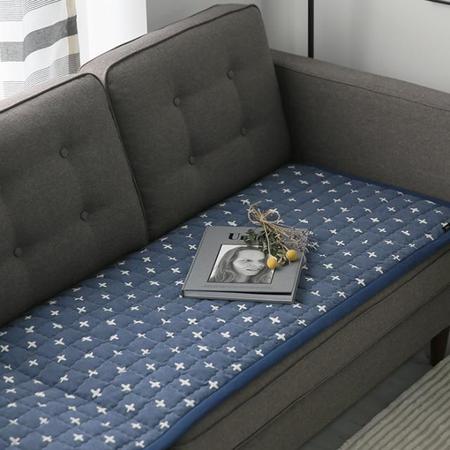 크로스 누빔 소파패드&러그 3인용 블루