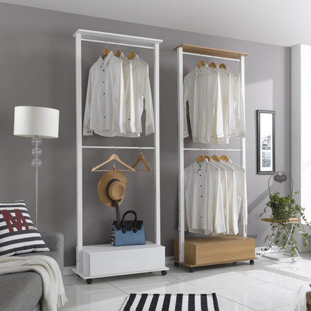 아이린 1단서랍형 2단 스틸 드레스룸행거 600 화이트