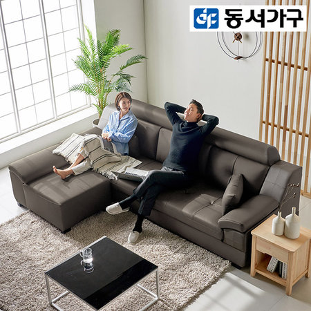 XXXXXX판매종료XXXXXX동서가구 홀릭 구스다운 라텍스 천연소가죽 4인용 소파+카우치스툴+소파테이블 DF638767_초코브라운