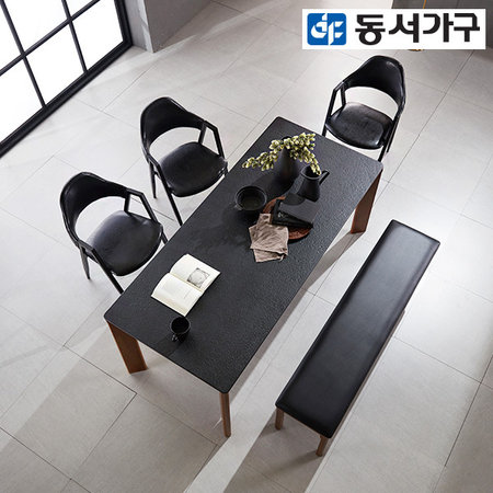 XXXXXX판매종료XXXXXX르네 화산석 6인 원목식탁세트 (1800테이블＋벤치＋의자3) DF638773 _그린