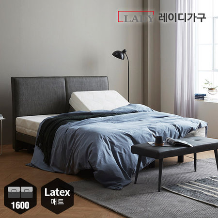   션 트윈모션베드 풀세트 1600+천연라텍스 _그레이