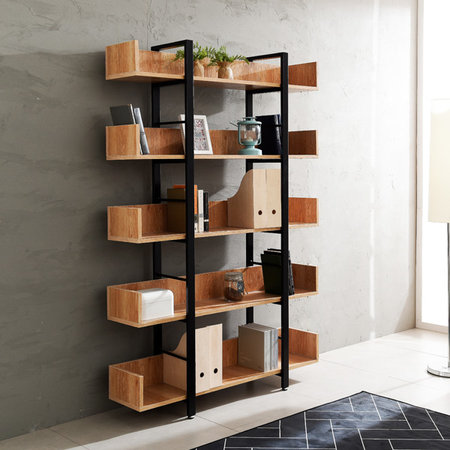 철제책장 사무실진열책장 스틸 책꽂이선반 거실진열장 프레임_01.800x1200_블랙:상판_LPM아카시아