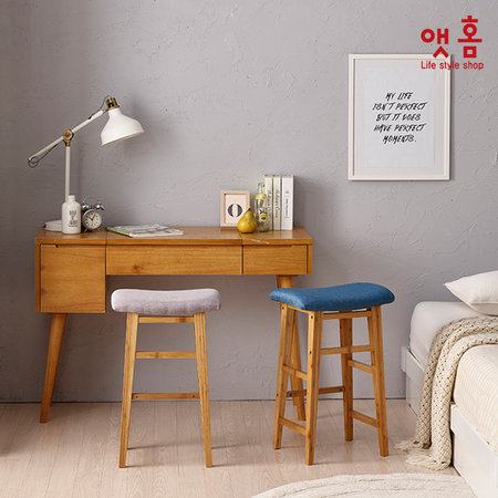 원목 패브릭 스툴의자 그레이