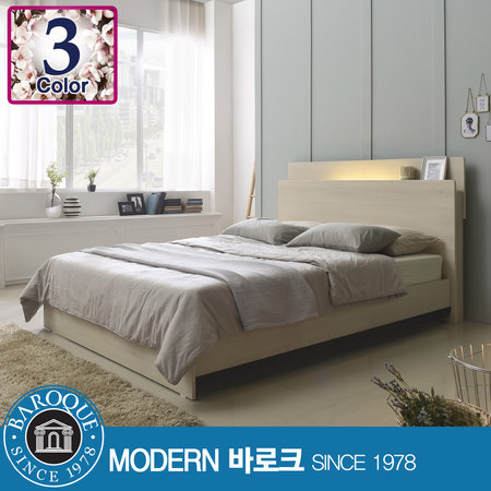 W 솔로몬) 모던 LED조명 퀸 침대 / Q3 매트리스(수퍼인디) 메이플