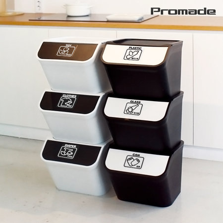 New 원터치 스마트 정리함/분리수거함 3단_블랙화이트 블랙