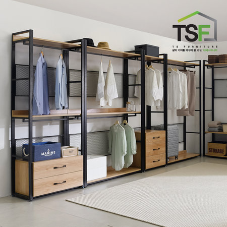 XXX중복상품XXXTS드레스장 철제드레스장 행거 인테리어 드레스룸 2단-800A/라이트월넛