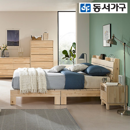 XXXXXX판매종료XXXXXX알로 USB 편백 퀸 원목침대＋독립매트 _내츄럴