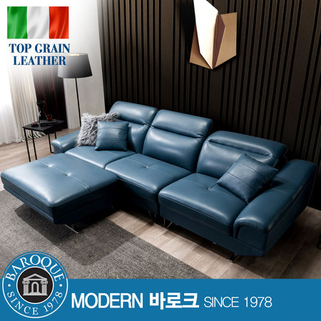 베로나) 이태리 천연면피가죽 4인소파 + 특대형오토만 카키블루