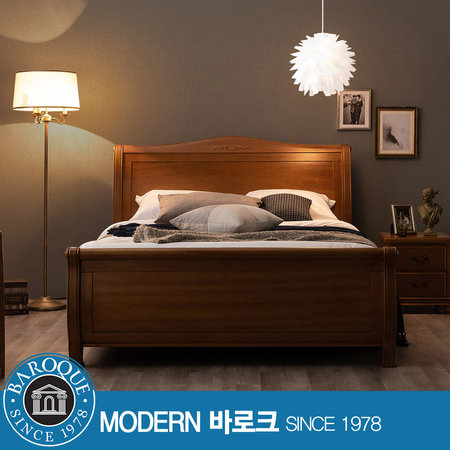W 마테라N) 천연무늬목 평상형 퀸 침대 / R7 매트리스(라텍스) 내추럴앤틱