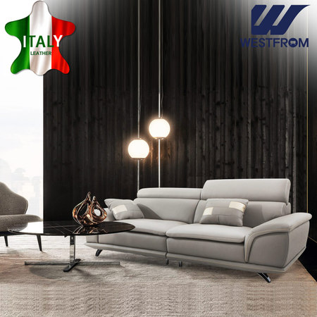 모던 파밀리아) 이태리 천연면피가죽(TG) 헤드무빙 3인소파 라이트그레이