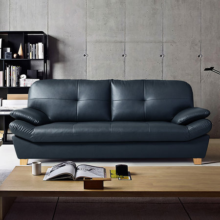  델론 3인용 가죽소파 _네이비