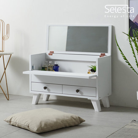 프리티A 덮개식 거울 좌식 화장대 화이트_KDDE44A