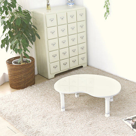 4단높이조절15T LPM 라운드 접이식테이블 밥상L 땅콩 화이트