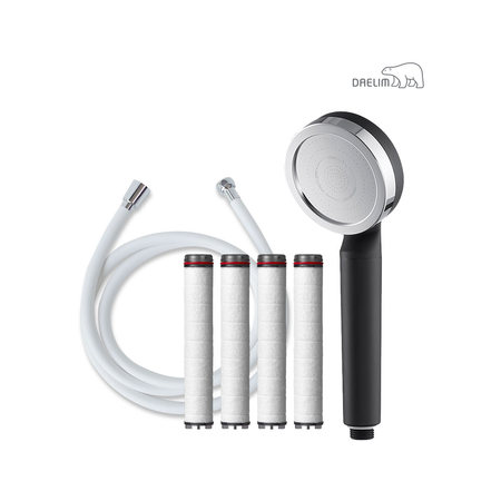 대림바스 디클린 샤워기와이드형(무광블랙)+리필필터+샤워호스(화이트)SET