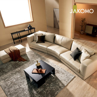 안드레아 6인 라운드형 슈렁큰 천연면피 소가죽 소파+스툴(+쿠션2개)