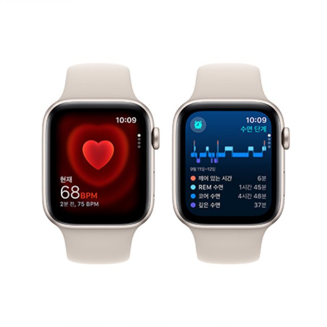 애플워치 SE2 44mm, GPS (스타라이트 알루미늄, 스타라이트 스포츠밴드, M/L) - [MRE53KH/A]