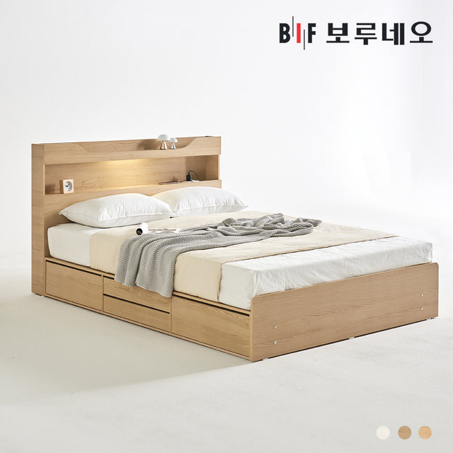 조엔Po LED 4서랍 수납 침대 프레임 Q